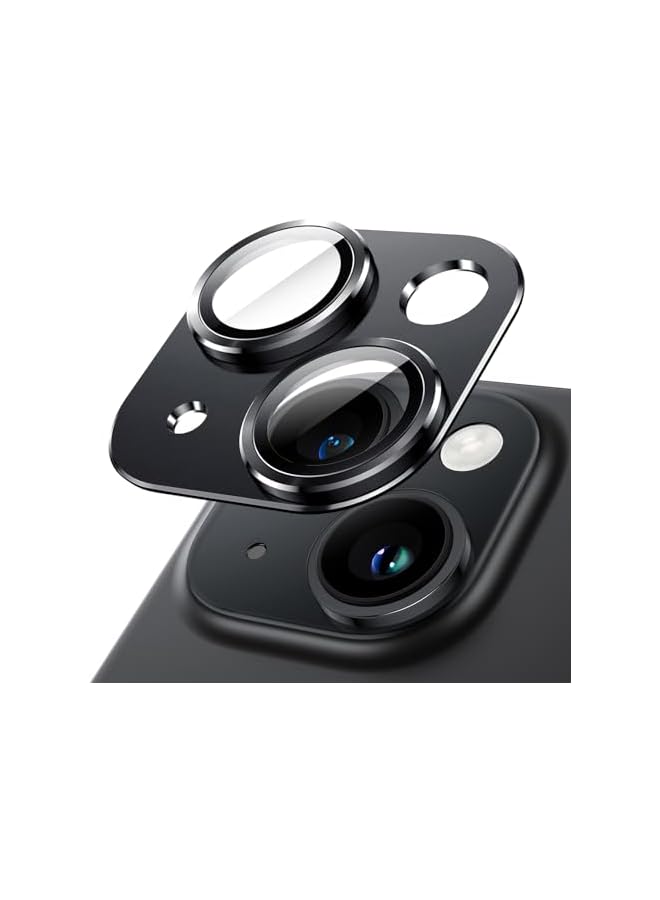 جي تيك واقي عدسة الكاميرا JETech لهاتف iPhone 15 6.1 بوصة وiPhone 15 Plus 6.7 بوصة، غطاء حلقة من الزجاج المقوى بتغطية كاملة 9H، لوحة معدنية غير لامعة، صديق للحافظة، عبوة واحدة (منتصف الليل)