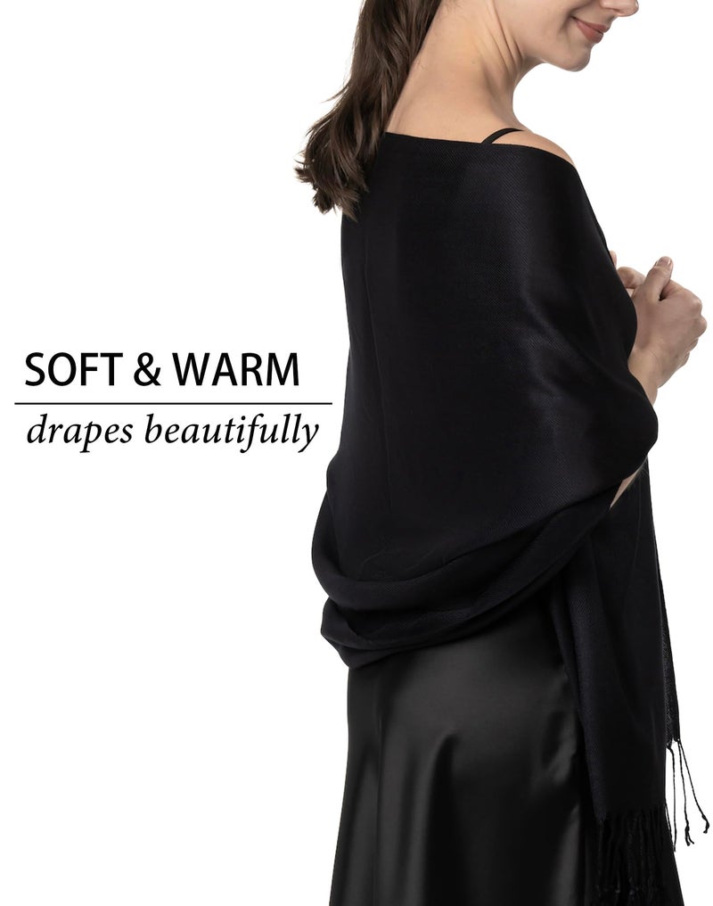 Achillea Soft Silky Pashmina Scarf for Women – Shawl Wrap for Evening Dresses, Bridesmaids, Weddings & Everyday Wear (Black) - Image 4