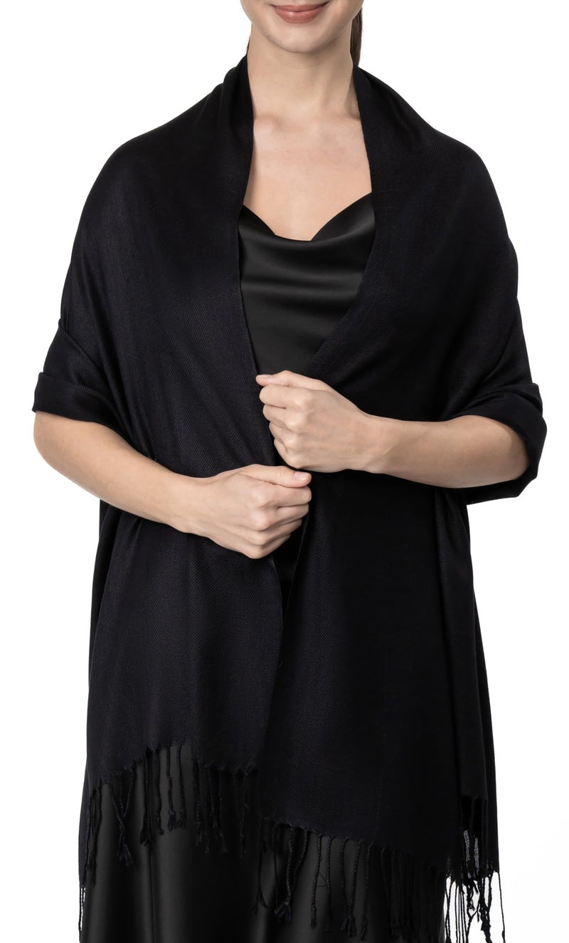 Achillea Soft Silky Pashmina Scarf for Women – Shawl Wrap for Evening Dresses, Bridesmaids, Weddings & Everyday Wear (Black) - Image 3