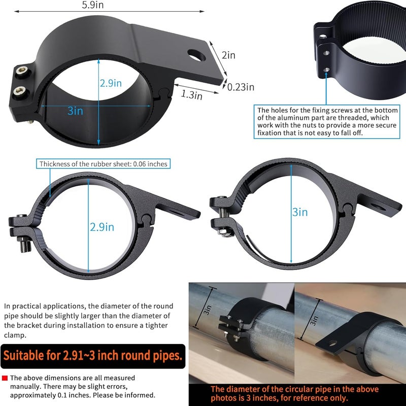 STDYSUN Universal 3 Inch Tube Clamp Mounting Bracket for Bull Bar Roof Rack Roll Cage - Adjustable 74-77mm (2.91-3.03inch) Kit for LED Square/Round Offroad Lights & Light Bars - Image 2