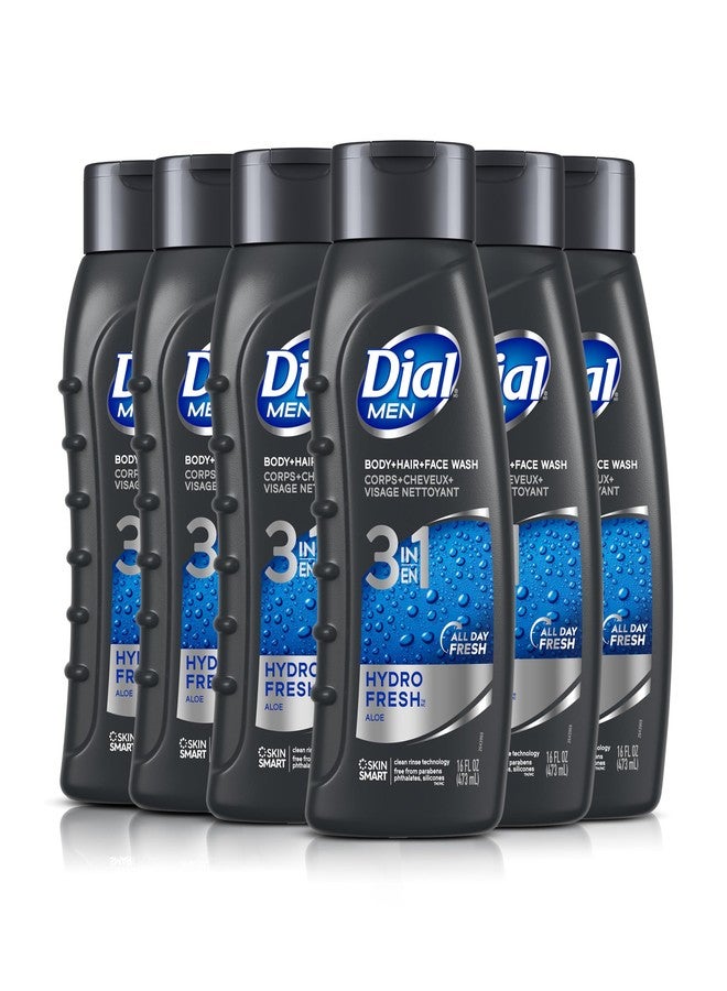 Dial Men 3in1 Body, Hair and Face Wash, Hydro Fresh, 16 fl oz, Pack of 6 - Image 1