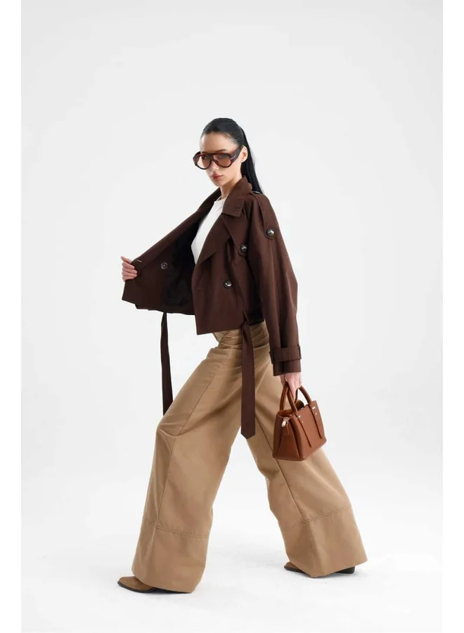 GACACOLLECTION BYBLOS Short Waterproof Bottom Tie Belted Trenckot.