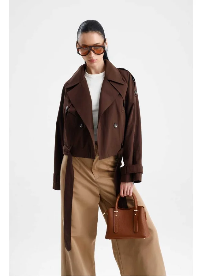 GACACOLLECTION BYBLOS Short Waterproof Bottom Tie Belted Trenckot.