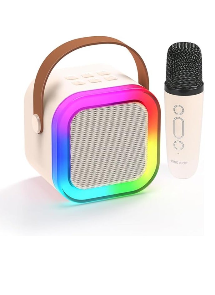 ماركة غير محددة - سبيكر كاريوكي لاسلكي للأطفال K12 + مايك – بلوتوث، أضواء RGB، منفذ USB، بطاقة Micro SD، مدخل مايكروفون – محمول وصوت عالي الجودة (بياج) - Image 1