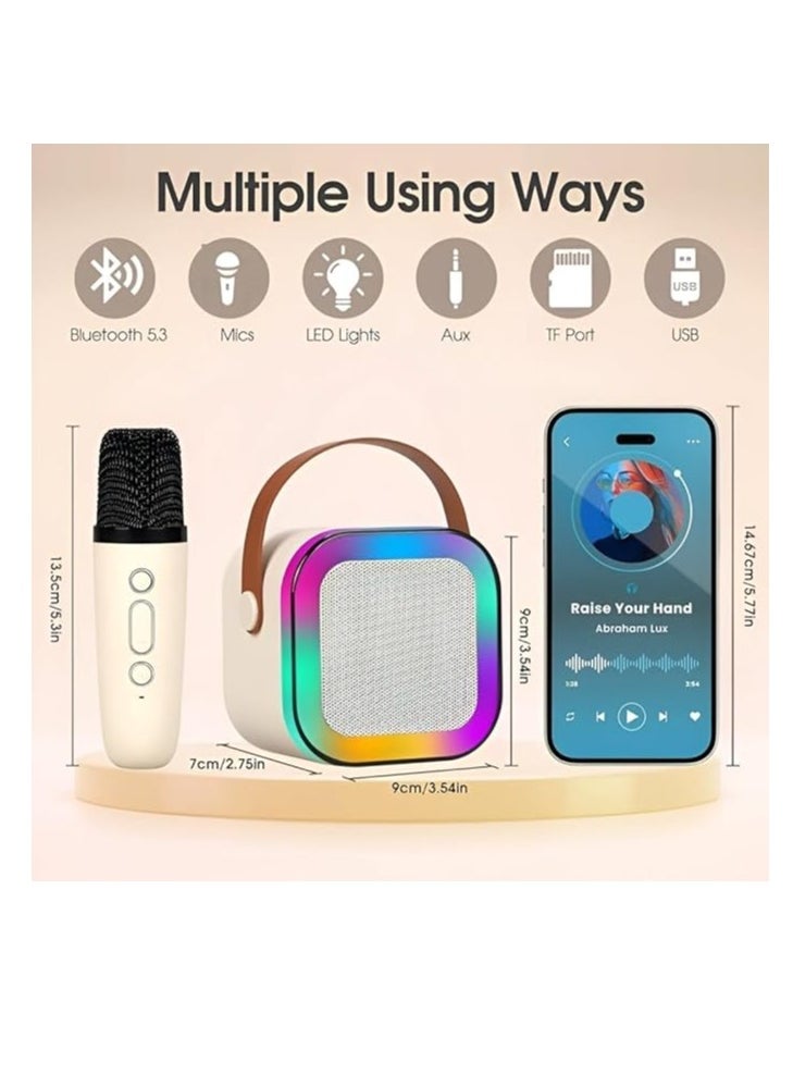 ماركة غير محددة - سبيكر كاريوكي لاسلكي للأطفال K12 + مايك – بلوتوث، أضواء RGB، منفذ USB، بطاقة Micro SD، مدخل مايكروفون – محمول وصوت عالي الجودة (بياج) - Image 1