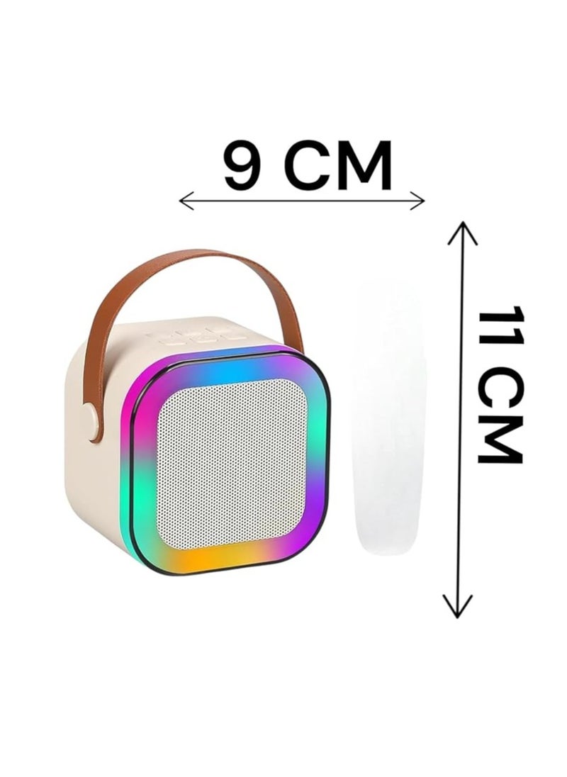 ماركة غير محددة - سبيكر كاريوكي لاسلكي للأطفال K12 + مايك – بلوتوث، أضواء RGB، منفذ USB، بطاقة Micro SD، مدخل مايكروفون – محمول وصوت عالي الجودة (بياج) - Image 1