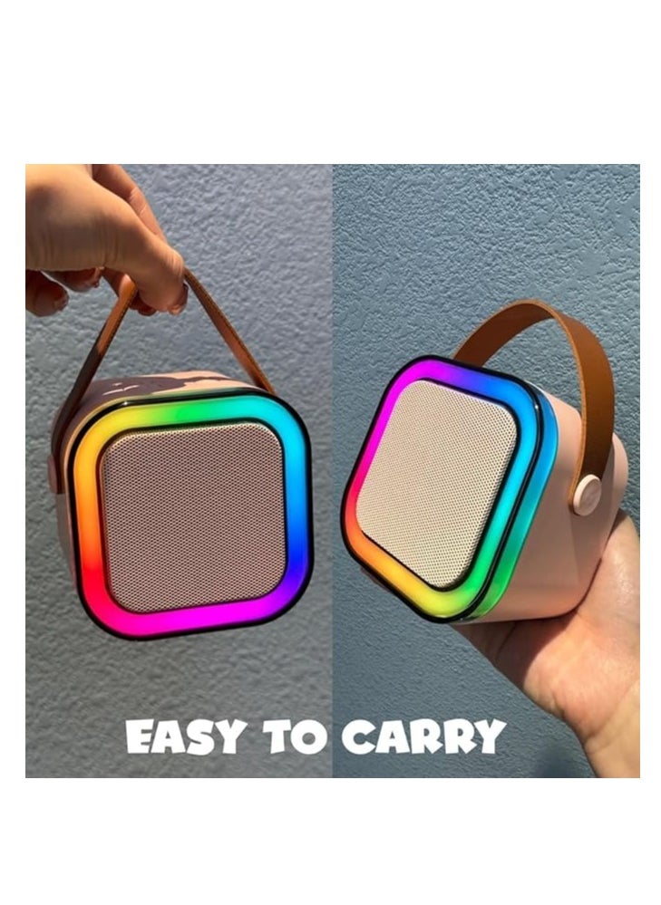 ماركة غير محددة - سبيكر كاريوكي لاسلكي للأطفال K12 + مايك – بلوتوث، أضواء RGB، منفذ USB، بطاقة Micro SD، مدخل مايكروفون – محمول وصوت عالي الجودة (بياج) - Image 1