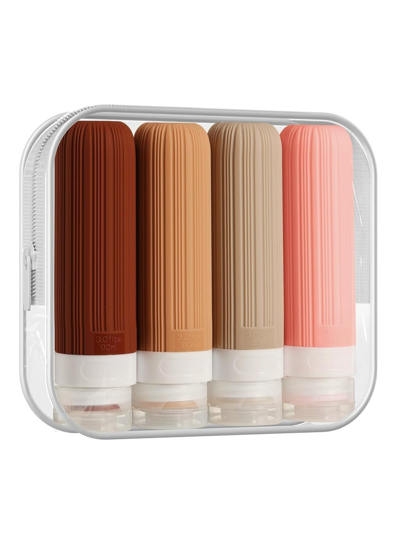 Loquat Silicone Travel Size Toiletry Bottles, Travel Essentials Containers for Toiletries with Toiletry Bag(4 Pack)-White - Image 1