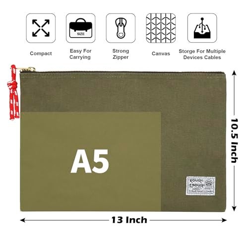RE ROUGH ENOUGH Rough Enough Important Document Organizer Safe File Folder Bag Holder Letter Size with Zipper for Office School College Teacher Art Supplies Canvas - Image 2
