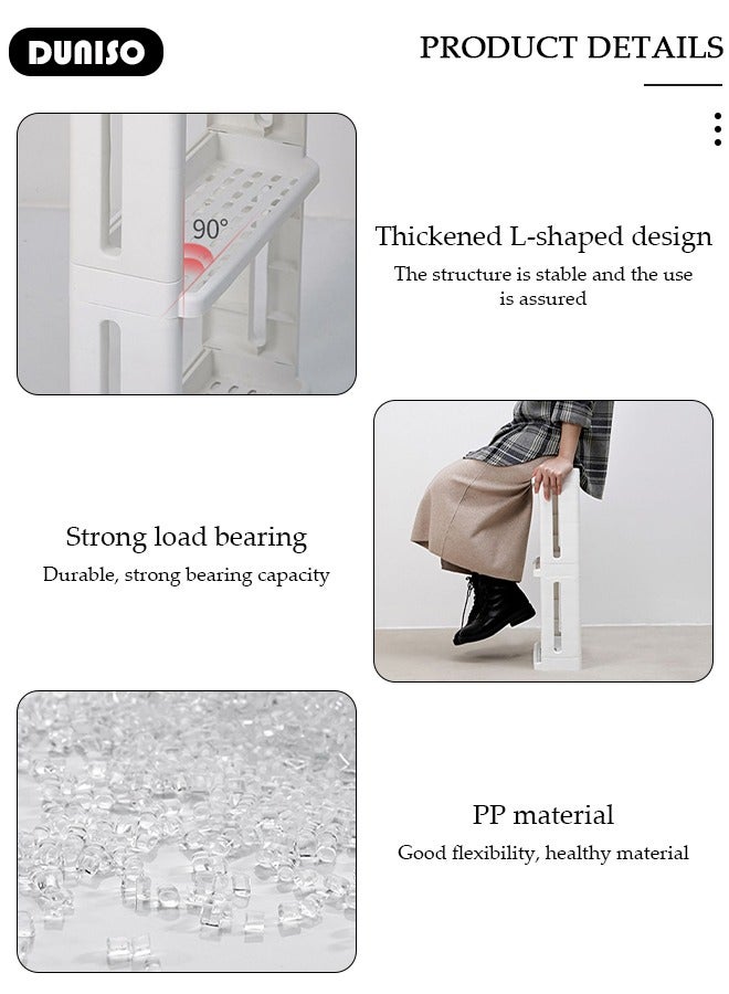 DUNISO Slim Rolling Storage Cart, 3 Tier Bathroom Storage Organizer Laundry Room Utility Cart, Multi-Purpose Mobile Shelving Unit with Hooks,for Kitchen Office Bathroom Laundry Narrow Places  - Image 4