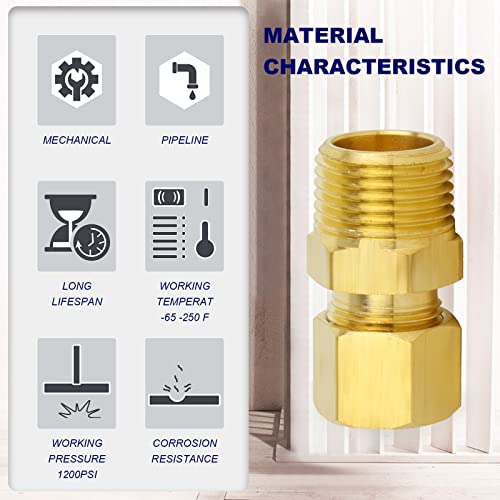 ChillWaves Brass Compression Tube Fitting, 1/2" OD x 1/2" NPT Male Compression Union Connector(5-PACK) - Image 5