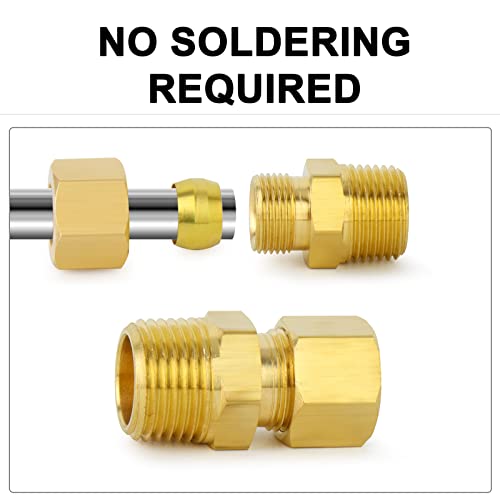 ChillWaves Brass Compression Tube Fitting, 1/2" OD x 1/2" NPT Male Compression Union Connector(5-PACK) - Image 4