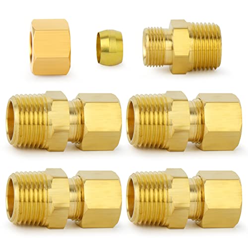 ChillWaves Brass Compression Tube Fitting, 1/2" OD x 1/2" NPT Male Compression Union Connector(5-PACK) - Image 1