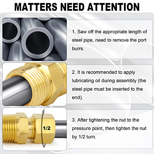ChillWaves Brass Compression Tube Fitting, 1/2" OD x 1/2" NPT Male Compression Union Connector(5-PACK) - Image 3