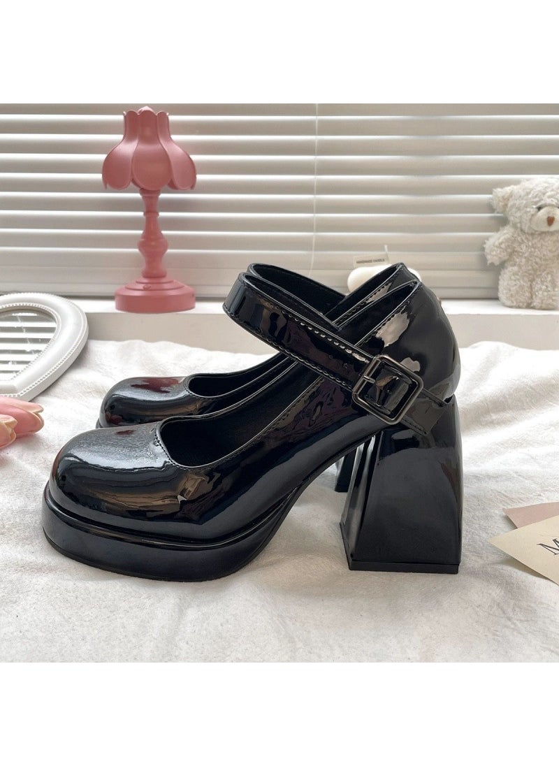 Generic 2025 Platform Heels Round Toe Slip On African Woman Shoe Chunky Sandals Lace-Up Brief Pumps Latest Mary Jane Slip-On Black [light version] 