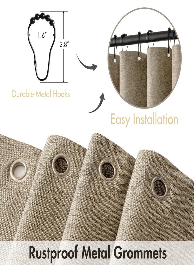 MIULEE Khaki Scalloped Shower Curtain Linen Textured with 12 Metal Hooks Cute Heavy Duty Washable Waterproof Thick Cloth Shower Curtains with Black Border for Bathroom Hotel Bathtub,W72*L72 - Image 3