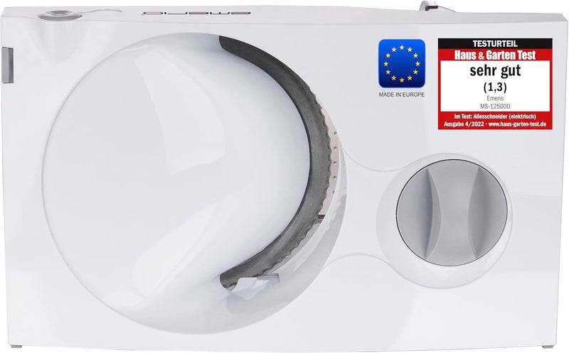 EMERIO MS-125000 All-Purpose Slicer, Stainless Steel Knife Unit Made in Germany, Adjustable 0-17 mm, BPA-Free, Space-Saving, Foldable, with Safety Switch, Eco 100 Watt, White - Image 1