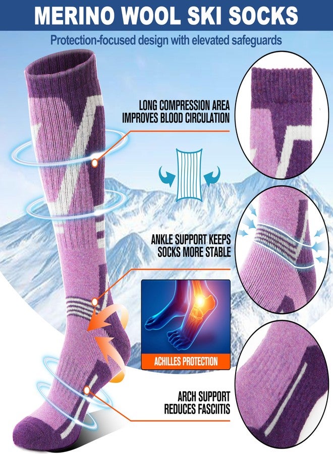 Sandsuced Merino Wool Ski Socks for Mens Womens Winter Thermal Warm Thick Knee High Snowboarding Skiing Socks for Cold Weather 3 Pairs Gifts Stocking Stuffers(Red/Blue/Purple,M) - Image 4