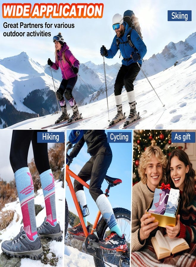 Sandsuced Merino Wool Ski Socks for Mens Womens Winter Thermal Warm Thick Knee High Snowboarding Skiing Socks for Cold Weather 3 Pairs Gifts Stocking Stuffers(Red/Blue/Purple,M) - Image 2