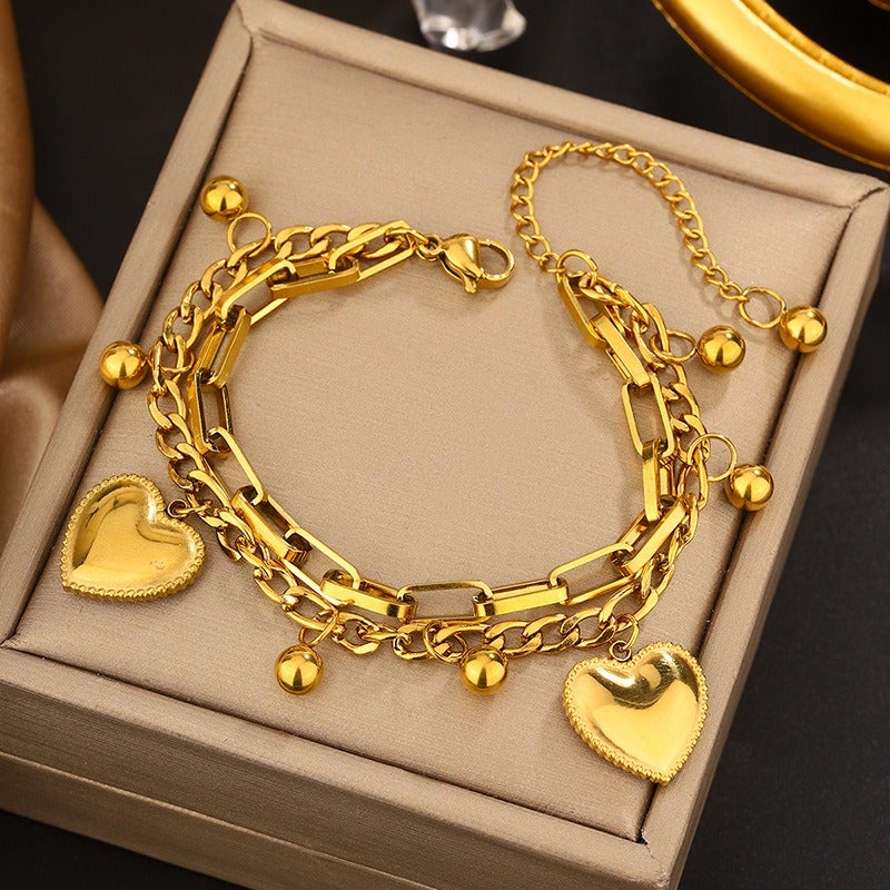 Vital Women's Vintage Titanium Steel Bracelet Set - Heart, Butterfly, Bow & Geometric Designs, Anniversary Gift