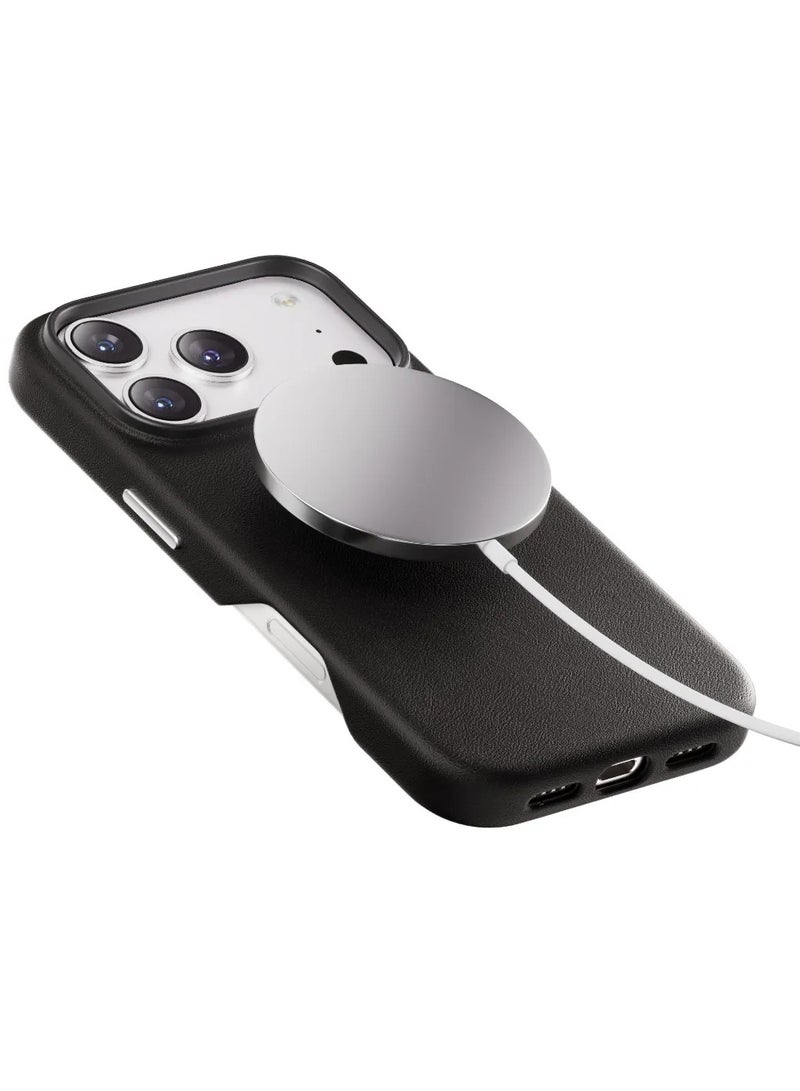 LEVELO iPhone 17 Pro Max Case MagSafe With Detachable Wallet Vertex PU Leather / Raised Bezels For Camera & Screen / Shock-Resistant-Bumper / Full-Wrap Leather Build Back Cover - Black - Image 3