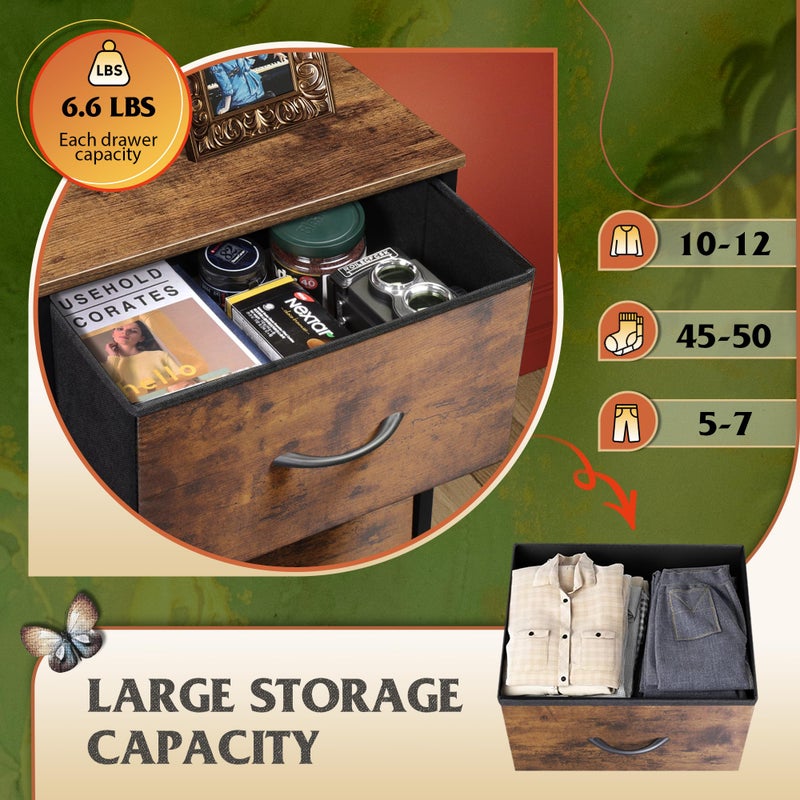 WLIVE Fabric Dresser for Bedroom, 5-Drawer Tall Dressers, Storage Organizer with Fabric Bins, Wood Top, Sturdy Steel Frame, Chest of Drawers for Closet, Hallway, Rustic Brown Wood Grain Print - Image 4
