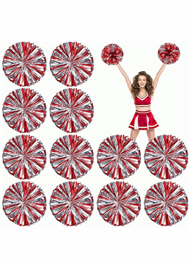 Excefore - 12 Pack Cheerleading Pom Poms, Metallic Foil Pom Poms with Baton Handle Cheer Squad Team Spirited Fun Pom Poms for Party, Sports Dance Cheer, 12 Inch, 50g Weight Each - Image 1