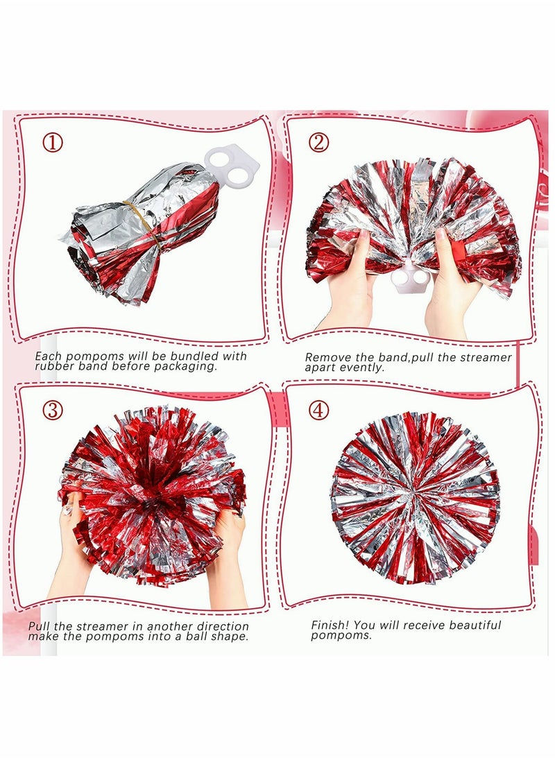Excefore - 12 Pack Cheerleading Pom Poms, Metallic Foil Pom Poms with Baton Handle Cheer Squad Team Spirited Fun Pom Poms for Party, Sports Dance Cheer, 12 Inch, 50g Weight Each - Image 1