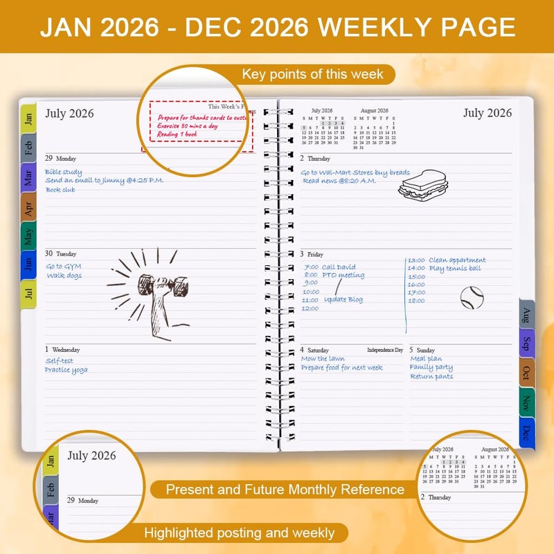 Getvow 2026 Weekly & Monthly Planner - January 2026 to December 2026, 2026 Planner & Organizer Notebook to Track Goals, Medium 6.5" x 8.5", Leaf - Image 3
