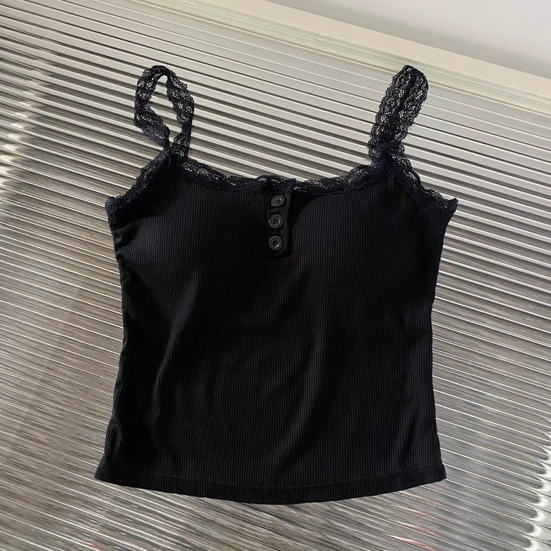 Plus size chubby girl pure desire lace small sling summer bottoming vest top with chest pad wrapped chest lace sling Black [high quality version with chest pad]] 