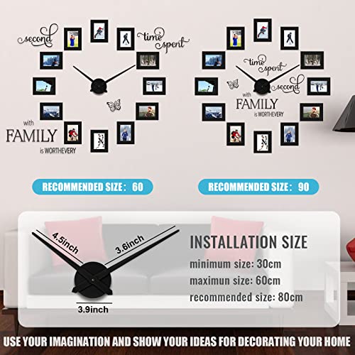 Sratte 3D Large Family Collage Photo DIY Wall Clock, 5 Inch Paper Photo Frame DIY Clock Modern Decor Family Quote Wall Stickers Kit for Home Living Room Bedroom Office Decorations(Black) - Image 5