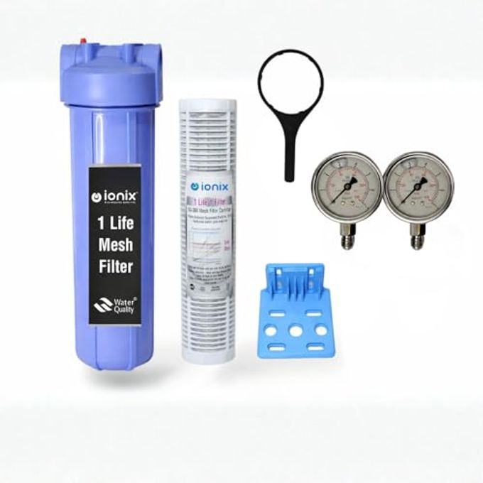 IONIX German Manufactured Whole house water filteration system with SS 304 Grade Mesh, Zero effort Maintenance with Back wash line| 1 Life filter with Unlimited life | Never Replace filter, blue - Image 1