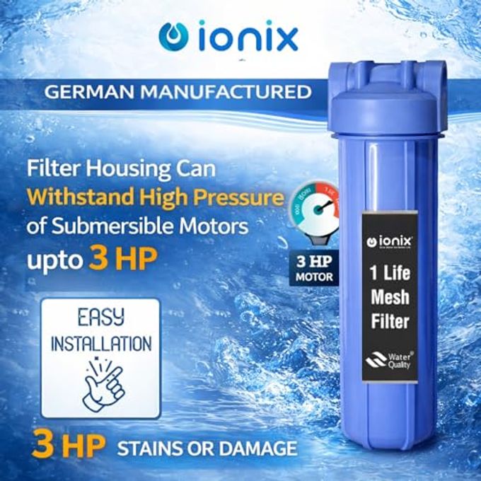 IONIX German Manufactured Whole house water filteration system with SS 304 Grade Mesh, Zero effort Maintenance with Back wash line| 1 Life filter with Unlimited life | Never Replace filter, blue - Image 2