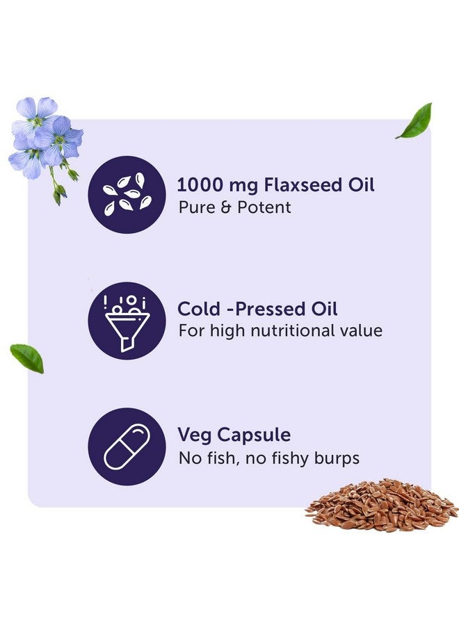 Neuherbs نيورهيربس فيج أوميغا 3 1000 ملغ - 60 كبسولة | كبسولة زيت بذور الكتان المعصورة على البارد مع أوميغا 3-6-9 للرجال والنساء | إجمالي 821 ملغ أوميغا 3 مع فيتامين د3 وE لدعم القلب والمفاصل والبشرة | قشرة كبسولة نباتية أوميغا 3 - Image 5