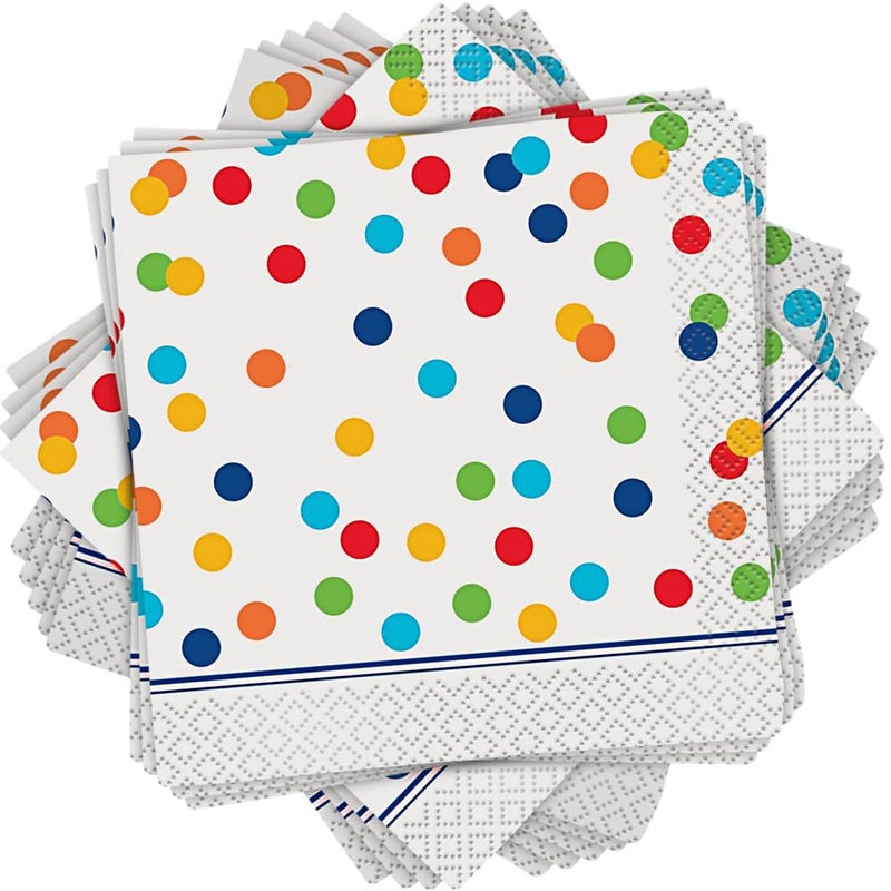Unique Vibrant Rainbow Polka Dots Beverage Napkins  Pack of 16  Premium Quality  Fun  Colorful Design  Perfect for Parties  Celebrations