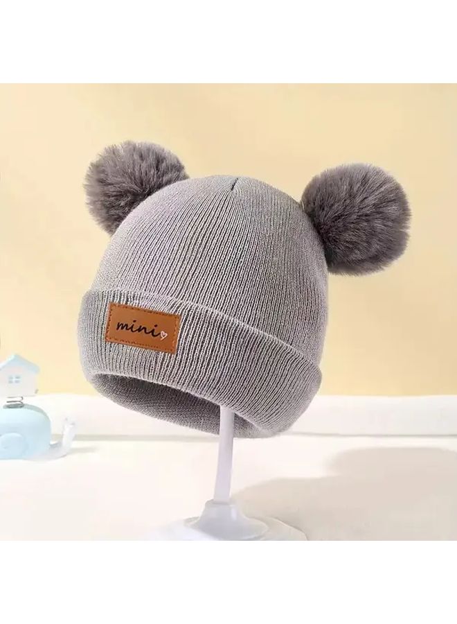 Black Soft Knit Fleece Lined Beanie With Balls For 0 3 Years Winter Hat - Image 3