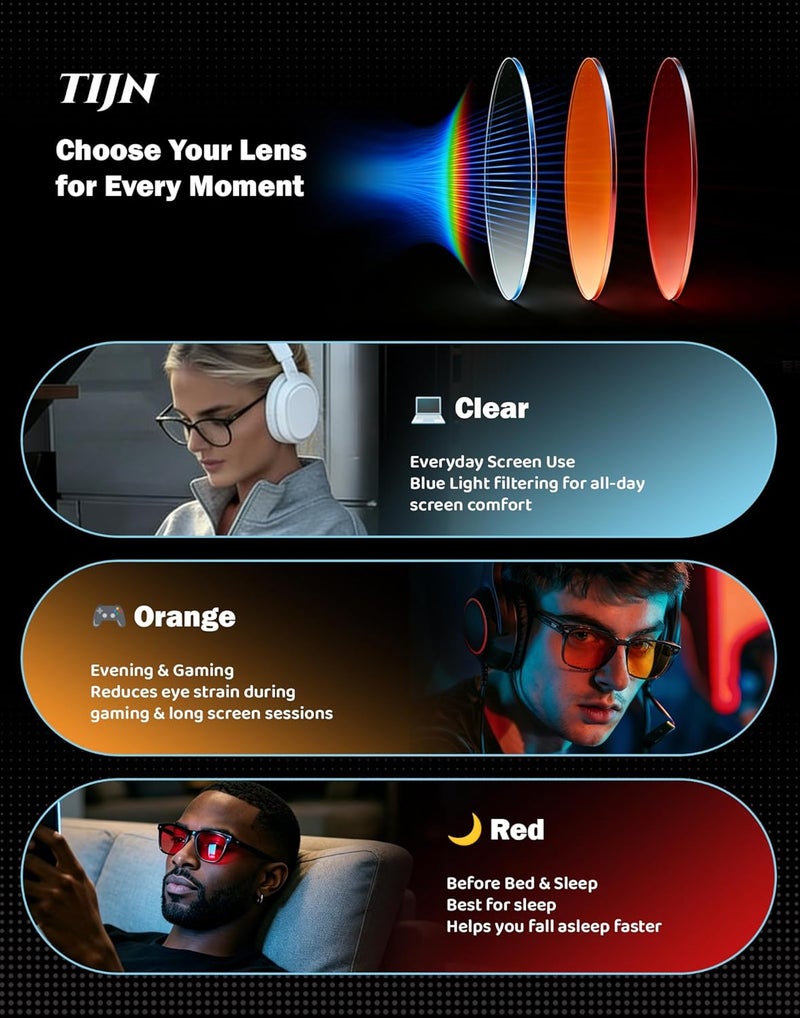 TIJN Heat resistant Sleep Glasses with Blue Green Light Blocking, Red Light Lens for Computer Gaming, Screen Fatigue & UV Protection Nationwide warehouse layout - Image 5