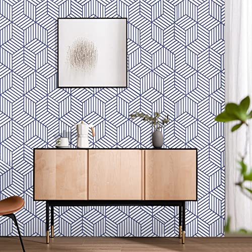 WENMER 17.71"x197" Geometric Hexagon Wallpaper Peel and Stick - Blue White Contact Paper, Removable Self Adhesive Vinyl Film for Shelf Drawer Home Use - Image 5