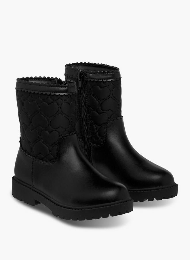 جونيورز أحذية برقبة عالية مبطنة بالقلوب مع سحاب - Image 3