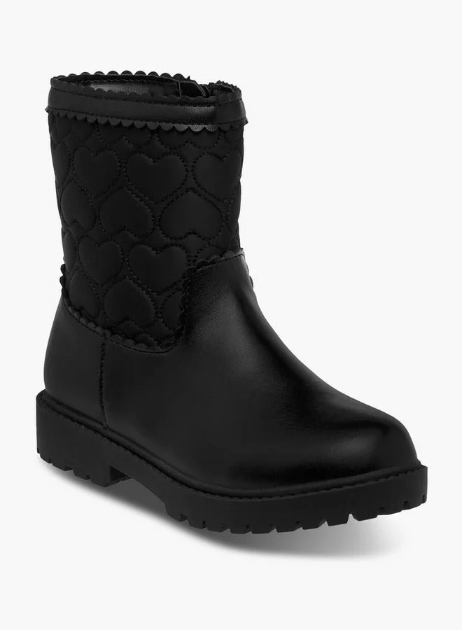 JUNIORS Heart Quilted High Cut Boots with Zip Closure