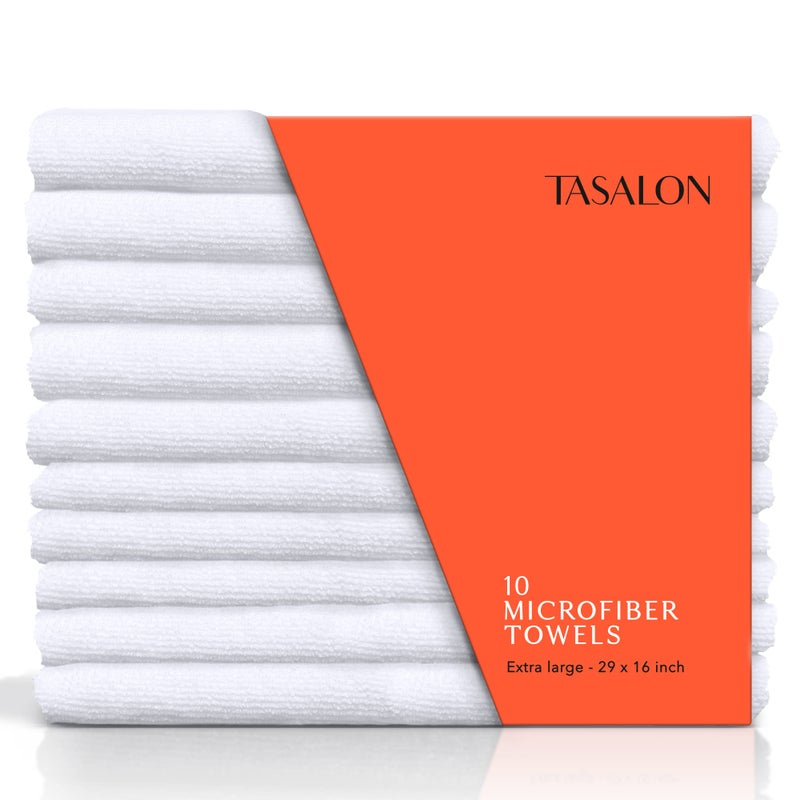 TASALON Microfiber Hair Towel for Salon  10 Pack  29 x 16 Inches Quick Dry and UltraSoft Facial Towels with Soft Absorbant  White