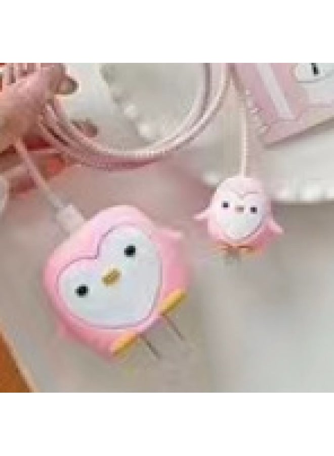 2024 Four-piece Charger Protective Cover For Apple 15 Fast Charging Protective Cover 18W/20W Charger-Specifications:147. Pink Penguin (set Of Four) Big And Small Heads + 1.4m Wire Rope + Tie  - Image 1