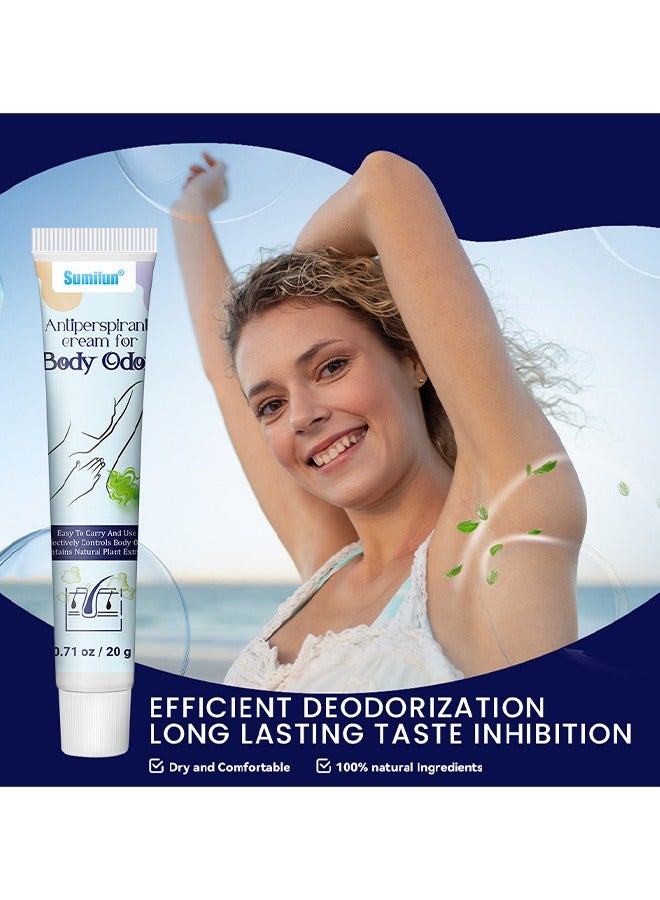 سوميفون كريم مضاد للتعرق لرائحة الجسم - مزيل الإبط مضاد للتعرق ومزيل العرق معتدل طويل الأمد مقاوم للماء مقاوم للعرق صديق للبشرة منعش فعال كريم رائحة الإبط للتخلص من رائحة الجسم 20 جرام - Image 4