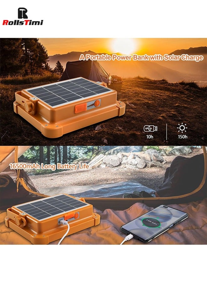 RollsTimi  LED Work Solar Light - Portable Flood Light with Solar Powered & USB Battery Rechargeable 5 Modes Portable Camping Lamp - Ideal for Hurricane, Garage, Fishing - Image 3