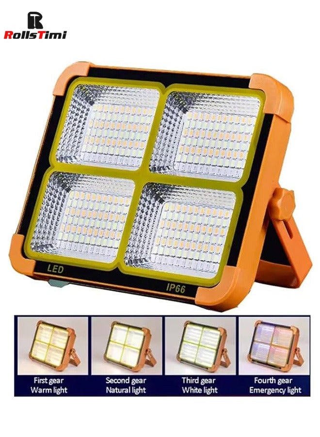 RollsTimi  LED Work Solar Light - Portable Flood Light with Solar Powered & USB Battery Rechargeable 5 Modes Portable Camping Lamp - Ideal for Hurricane, Garage, Fishing - Image 1