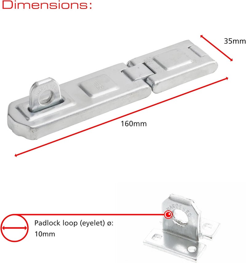 Sterling CHS160 160 mm Hardened Steel Hasp and Staple, Grey - Image 3