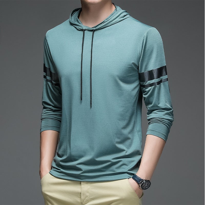 Hooded Long-Sleeved Ice Silk T-Shirt Men'S 2024 Spring Ice Solid Color Breathable Thin Fitness Sports Casual T-Shirt Men - Image 5
