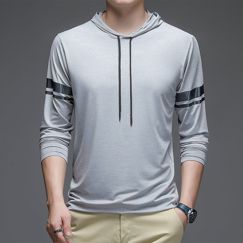 Hooded Long-Sleeved Ice Silk T-Shirt Men'S 2024 Spring Ice Solid Color Breathable Thin Fitness Sports Casual T-Shirt Men - Image 3
