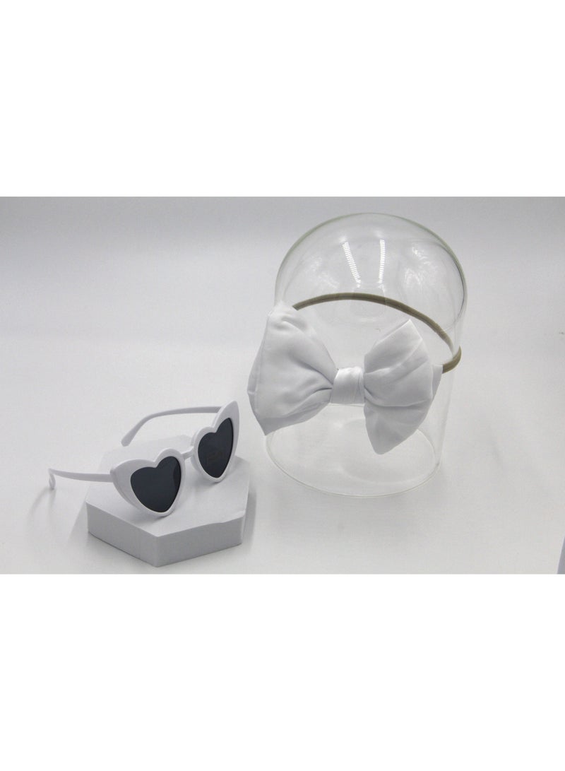 D'Daniela Athena Glasses and Bow Barrette Ponytail Set For Babies and Girls - White - Image 1