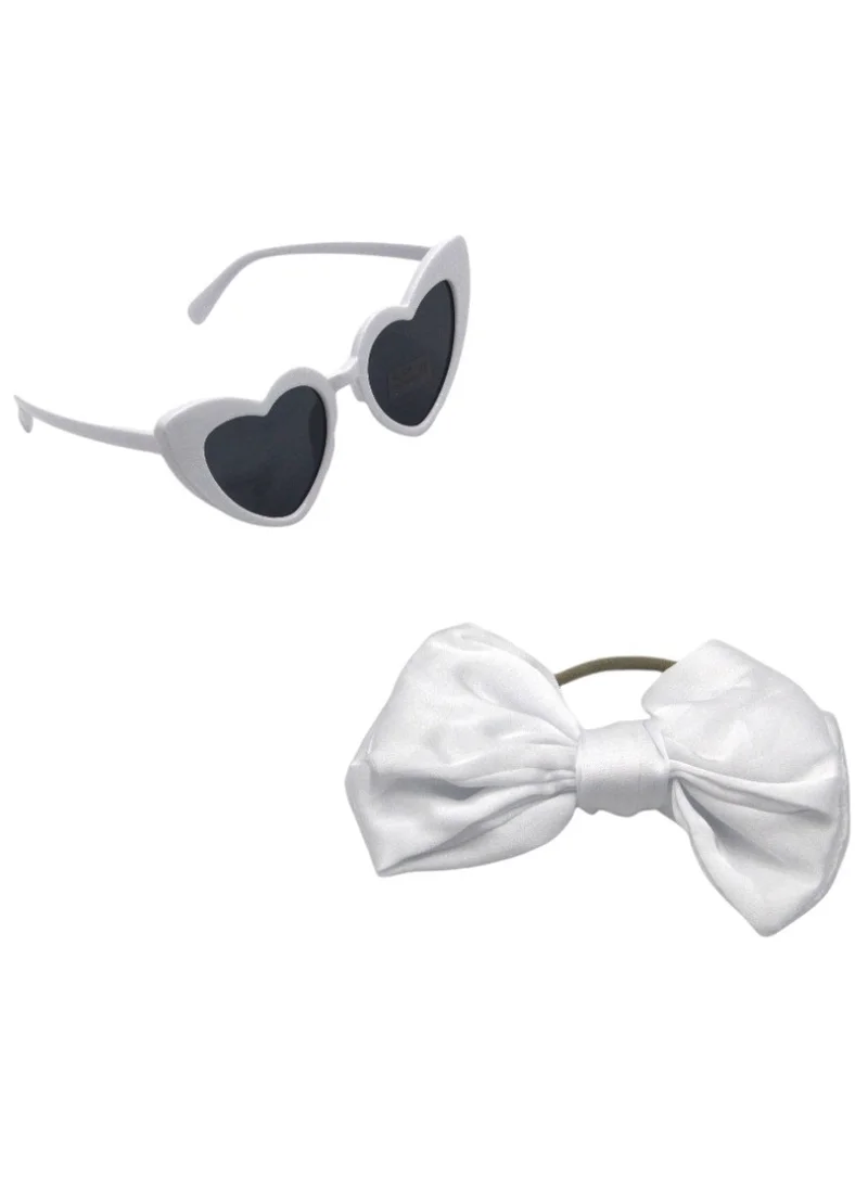 D'Daniela Athena Glasses and Bow Barrette Ponytail Set For Babies and Girls - White